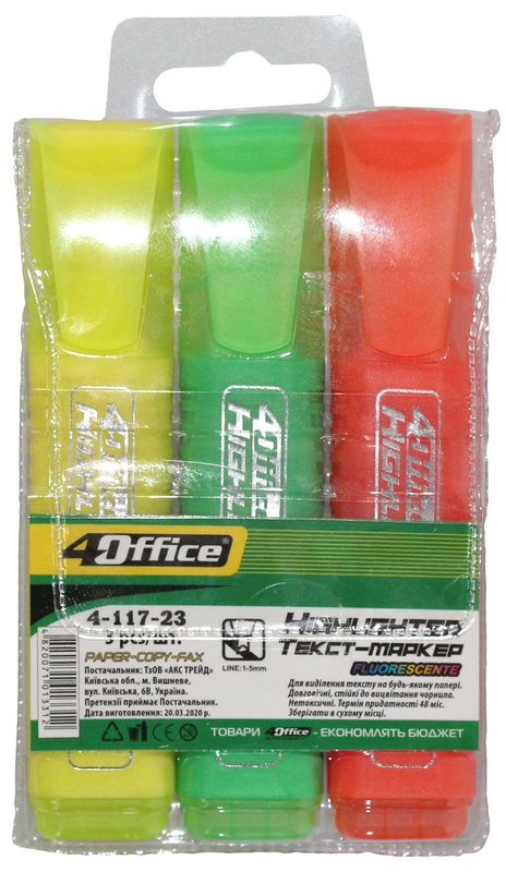 Набір 4OFFICE із 3-х текстових-маркерів (4-117-23), різнокольорові